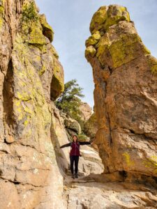 Steph between two hoodoos on the Echo Canyon Loop