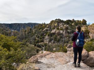 Steph viewing hoodoos from the beginning of the Echo Canyon Loop