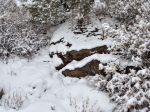 Snow-covered lava flow at El Malpais