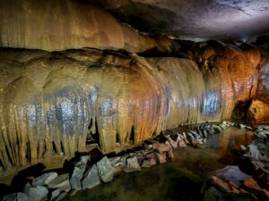 Frozen waterfall flowstone in caverns